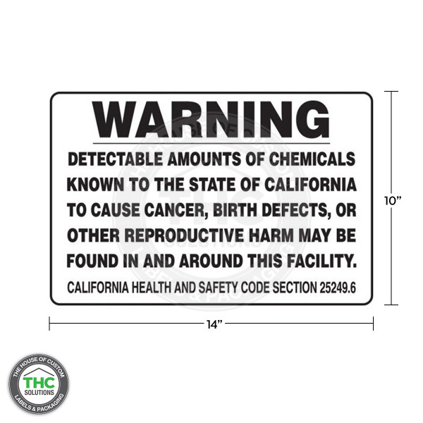 Detectable Amounts of Chemicals Known to the State of California Warning Safety Sign - 14" X 10"