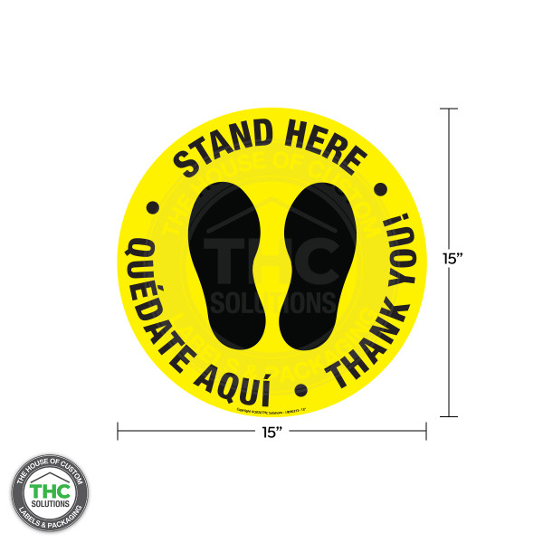 Stand Here English / Spanish Floor Safety Sign - 15" Circle - Vinyl