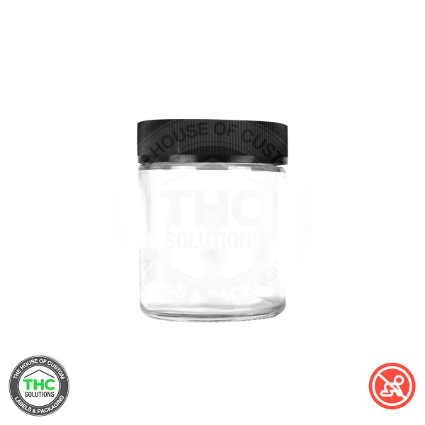 THCR 4oz Clear Glass Jar and Matte Ribbed Child-Resistant Flat Cap