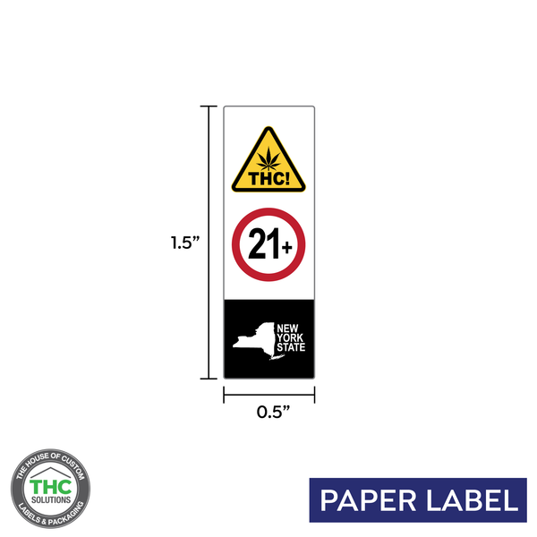 Cannabis Universal THC, 21 AND OVER, New York Compliant Symbol, rectangle label, Paper Label, 1.25" x 1.25" portrait (Qty 5000 pcs)