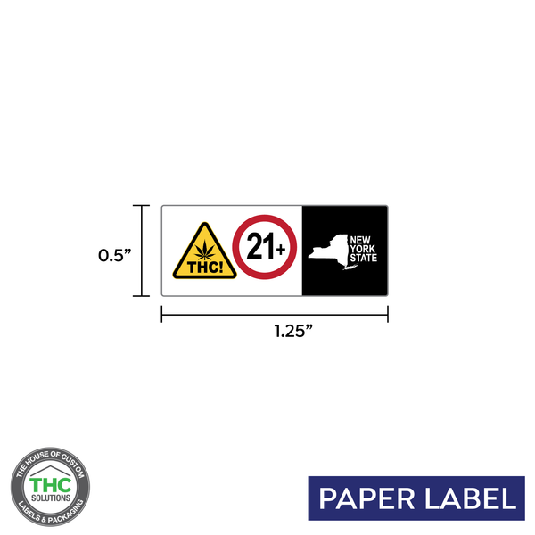 Cannabis Universal THC, 21 AND OVER, New York Compliant Symbol, rectangle label, Paper Label, 0.5" x 1.25" landscape (Qty 5000 pcs)