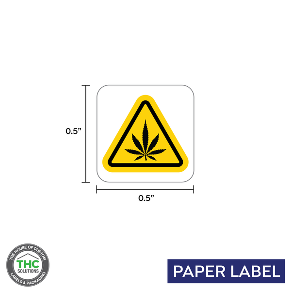 Cannabis Universal Warning Symbol, International Intoxicating Cannabis Product Symbol (IICPS), Generic Square Paper Label,  0.5" x 0.5" (Qty 1,000 Per Roll)