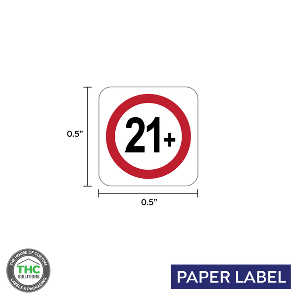21 and Over with Red Circle Border, Generic Square Paper Label,  0.5" x 0.5" (Qty 1,000 Per Roll)
